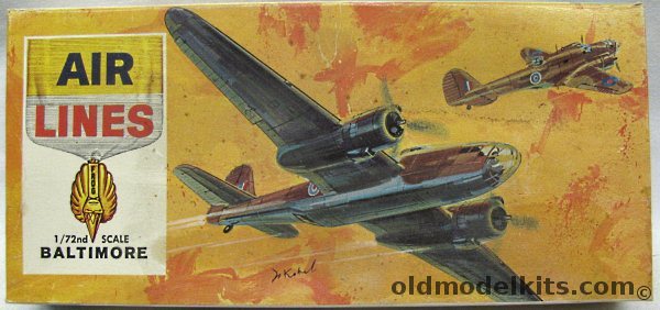 Air Lines 1/72 Martin Baltimore Bomber RAF - (ex Frog), 9800 plastic model kit